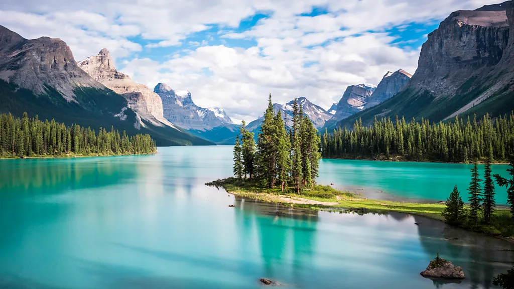 Spirit Island sacred site Stoney First Nation Maligne Lake Jasper National Park Canada